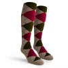 Argyle Socks - Mens Over-the-Calf - B: Taupe/Maroon/Olive