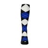 Youth Over the Calf Argyle Sock Black, Royal and White 360 View
