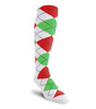 Mens Over the Calf Argyle Sock White, Lime Green and Red