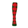Mens Over the Calf Argyle Sock Dark Green and Red 360 View