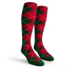 Argyle Socks - Mens Over-the-Calf - WW: Dark Green/Red