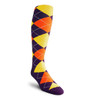 Mens Over the Calf Argyle Sock Purple, Orange and Yellow