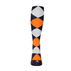 Youth Over the Calf Argyle Sock Navy, Orange and White 360 View