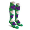 Mens Over the Calf Argyle Socks Lime, Purple and White