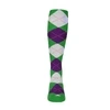 Mens Over the Calf Argyle Sock Lime, Purple and White 360 View