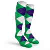 Argyle Socks - Mens Over-the-Calf - LLL: Lime/Purple/White