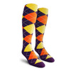 Mens Over the Calf Argyle Socks Purple, Orange and Yellow