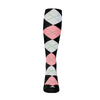 Mens Over the Calf Argyle Sock Black, Pink and White 360 View
