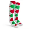 Ladies Over the Calf Argyle Socks White, Lime Green and Red