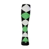 Youth Over the Calf Argyle Sock Black, Lime Green and White 360 View