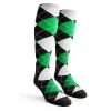 Youth Over the Calf Argyle Socks Black, Lime Green and White