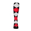 Youth Over the Calf Argyle Sock Black, Red and White 360 View