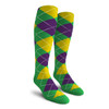 Youth Over the Calf Argyle Socks Lime Green, Purple and Yellow