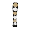 Mens Over the Calf Argyle Sock Black, Khaki and White 360 View