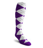 Mens Over the Calf Argyle Sock Purple and White