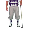 Mens Taupe Microfiber Golf Knickers with Purple and White Argyle Socks