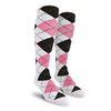 Ladies Over the Calf Argyle Socks White, Pink and Black