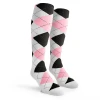 Ladies Over the Calf Argyle Socks White, Pink and Black