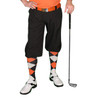 Mens Outdoor Sports Black Microfiber Golf Knickers with Black, Orange and White Argyle Socks