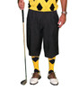 Mens Outdoor Sports Black Microfiber Golf Knickers with Signature Yellow and Black Argyle Socks