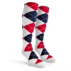 Ladies Over the Calf Argyle Socks White, Navy and Red
