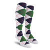 Mens Over the Calf Argyle Socks White, Dark Green and Navy