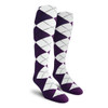 Mens Over the Calf Argyle Socks Purple and White