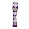 Youth Over the Calf Argyle Sock Purple, Taupe and White 360 View