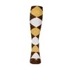 Mens Over the Calf Argyle Sock Brown, Gold and White 360 View