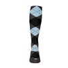 Ladies Over the Calf Argyle Sock Charcoal, Black and Light Blue 360 View