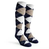 Ladies Over the Calf Argyle Socks Navy, Taupe and White