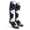 Ladies Over the Calf Argyle Socks Charcoal, Navy and White