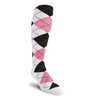 Mens Over the Calf Argyle Sock White, Pink and Black