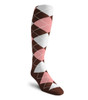 Mens Over the Calf Argyle Sock Brown, Pink and White