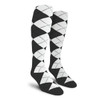 Ladies Over the Calf Argyle Socks Charcoal and White