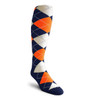 Mens Over the Calf Argyle Sock Navy Blue, Orange and White