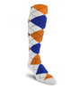 Mens Over the Calf Argyle Sock White, Royal Blue and Orange