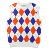 Mens Argyle Sweater Vest White, Royal Blue and Orange