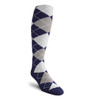 Mens Over the Calf Argyle Sock Navy Blue, Taupe and White