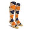 Mens Over the Calf Argyle Socks Khaki, Orange and Navy