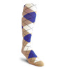 Mens Over the Calf Argyle Sock Khaki, Royal Blue and White