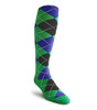 Mens Over the Calf Argyle Sock Lime Green, Black and Royal Blue