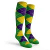 Argyle Socks - Mens Over-the-Calf - 5E: Lime/Purple/Yellow