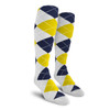 Mens Over the Calf Argyle Socks White, Yellow and Navy