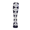 Mens Over the Calf Argyle Sock Navy and White 360 View