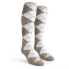 Ladies Over the Calf Argyle Socks Taupe and White