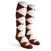 Ladies Over the Calf Argyle Socks Brown and White