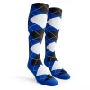 Ladies Over the Calf Argyle Socks Royal Blue, Black and White