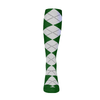 Ladies Over the Calf Argyle Sock Dark Green and White 360 View