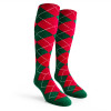 Ladies Over the Calf Argyle Socks Dark Green and Red